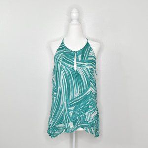 Banana Republic Tiered Sleeveless Halter Tank Top Teal White Chiffon Size L NWT
